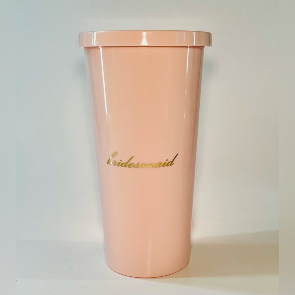 Kate Spade New York Pink Black Gold Bridesmaid Wedding Tumbler Travel Mug w/ Lid
